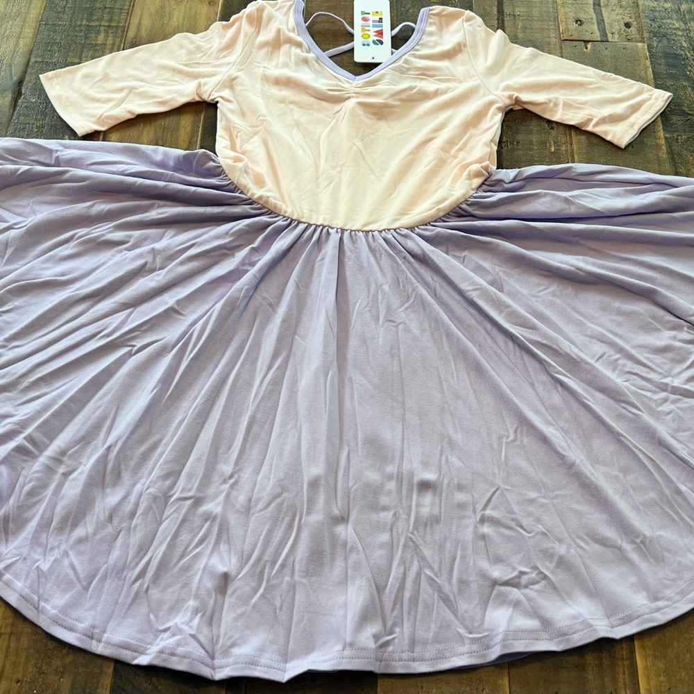 Dot Dot Smile size 3/4 or 7 girls color block pink purple Ballerina twirl dress